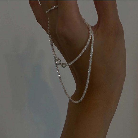 925 Silver Sparkling Clavicle Choker Length Necklace - Picture 4 of 12